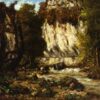 Breathtaking 1865 Gustave Courbet 'River and Cliff' Realist Oil on Canvas Landscape - Inspired by Private Collection Gem, Ideal for Art Aficionados and Nature Lovers