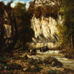 Breathtaking 1865 Gustave Courbet 'River and Cliff' Realist Oil on Canvas Landscape - Inspired by Private Collection Gem, Ideal for Art Aficionados and Nature Lovers