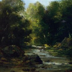 Exquisite Gustave Courbet's 'River Landscape' Realist Oil on Canvas - 1869 Masterpiece from Private Collection, Ideal for Art Aficionados