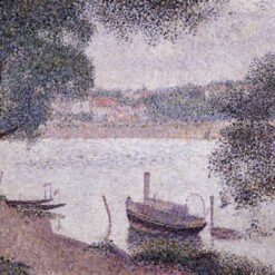 Custom-Made Oil on Canvas Painting Inspired by Georges Seurat's 'River Landscape with a Boat' (Paysage avec bateau) - Unique Creations Tailored to Your Taste by Dafen Village Studios