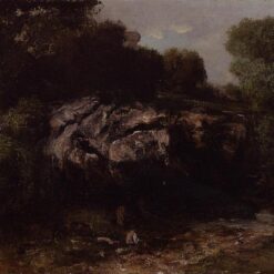 Enigmatic 1865 Gustave Courbet 'Rocky Landscape with Figure' Realist Oil on Canvas Landscape - Inspired by Private Collection Gem, Ideal for Art Aficionados and Nature Lovers