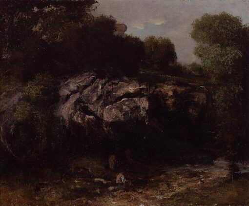 Enigmatic 1865 Gustave Courbet ‘Rocky Landscape with Figure’ Realist Oil on Canvas Landscape – Inspired by Private Collection Gem, Ideal for Art Aficionados and Nature Lovers