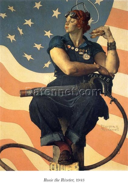High – Quality Reproduction by Dafen Village of Norman Rockwell’s ‘Rosie the Riveter’ – A Must – Have for Collectors of American Wartime Art