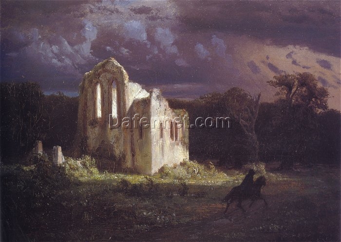 Mysterious Moonlit Landscape Oil Reproduction INSPIRED BY Böcklin’s Ruins in the Moonlit Landscape