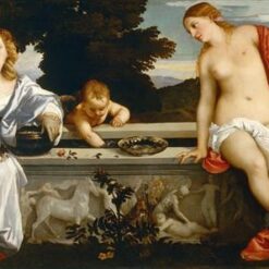 Sacred and Profane Love Inspired by Titian – High Renaissance Allegorical Oil Painting from Da Fen Village Studio