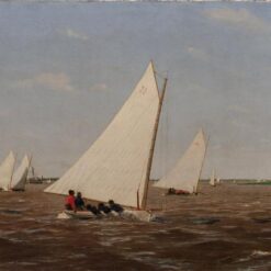 Hand-Painted Replica of Thomas Eakins' "Sailboats Racing on the Delaware" (1874) - Vivid Realist Marina Oil Painting on Canvas from Dafen Village, Ideal for Art Lovers and Sailing Enthusiasts