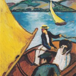 Authentic Dafen Village Reproduction of August Macke's 'Sailing boat on the Tegernsee' (c.1910) - Expressionist Genre Oil on Wood for Art Enthusiasts