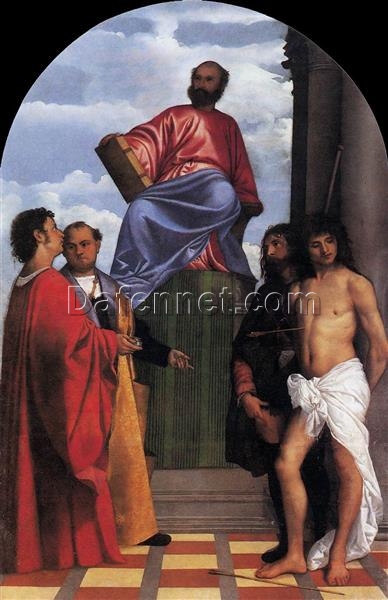 Saint Mark Enthroned Inspired by Titian – High Renaissance Religious Oil Painting from Da Fen Village Studio