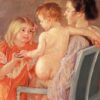 Exquisite Impressionist Masterpiece: 'Sara Handing a Toy to the Baby' by Mary Cassatt (1901), Oil on Canvas at Hill-Stead Museum