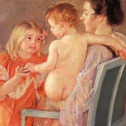 Exquisite Impressionist Masterpiece: 'Sara Handing a Toy to the Baby' by Mary Cassatt (1901), Oil on Canvas at Hill-Stead Museum