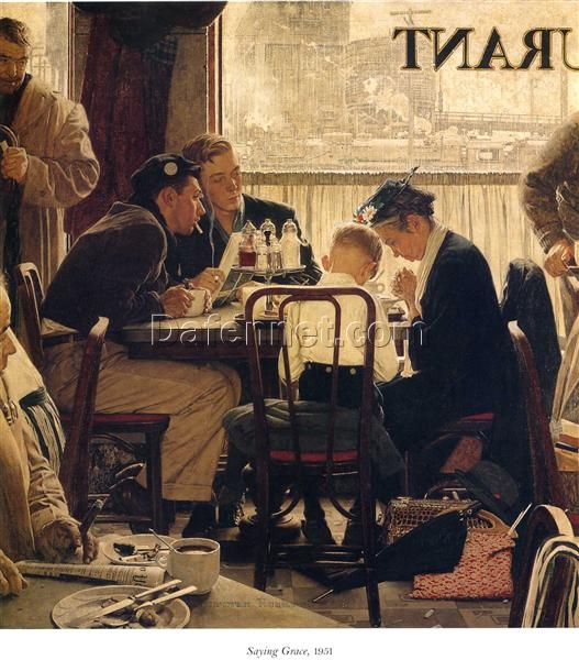 High – Quality Reproduction by Dafen Village of Norman Rockwell’s ‘Saying Grace’ – A Must – Have for Collectors of American Mid – Century Art