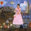 Custom Oil Painting Inspired by Frida Kahlo’s Self-Portrait Along the Border Line Between Mexico and the United States – Hand-Painted Surrealist & Naïve Art Reproduction from DaFen Village Studio | Mexican Symbolic Fine Art for Home and Office Décor
