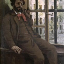 Authentically Rendered 1872 - 1873 'Self-Portrait at Sainte Pelagie' by Gustave Courbet - Realist Oil Canvas Self-Portrait from Musée Courbet, Ideal for Art Connoisseurs