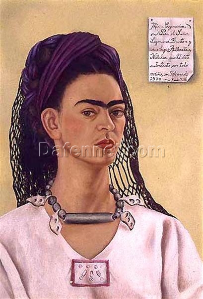 Inspired by Frida Kahlo – Self-Portrait Dedicated to Sigmund Firestone | Hand-Painted Oil Painting | Mexican Naïve Art | DaFen Village Studio