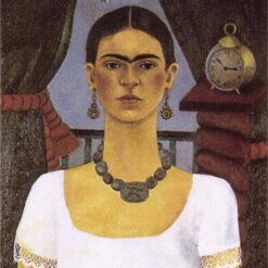 Custom Oil Painting Inspired by Frida Kahlo’s Self-Portrait – Time Flies – Hand-Painted Naïve Art Reproduction from DaFen Village Studio | Mexican Fine Art for Home, Office, and Gallery Décor