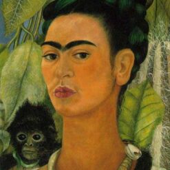 Custom Oil Painting Inspired by Frida Kahlo’s Self-Portrait with a Monkey – Hand-Painted Naïve Art Reproduction from DaFen Village Studio | Symbolic Mexican Fine Art for Home, Office, and Gallery Décor