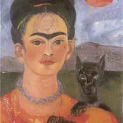 Inspired by Frida Kahlo – Self-Portrait with a Portrait of Diego on the Breast and Maria Between the Eyebrows | Hand-Painted Oil Painting | Mexican Naïve Art | DaFen Village Studio