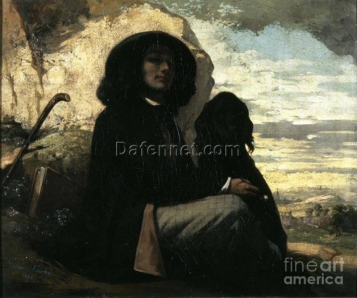 High-quality ‘Self-Portrait with a Black Dog’ Romantic Self-portrait Replica by Gustave Courbet – A Timeless Tribute to Artistic Genius