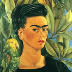 Inspired by Frida Kahlo – Self-Portrait with Bonito | Hand-Painted Oil Painting | Mexican Naïve Art Masterpiece | DaFen Village Studio