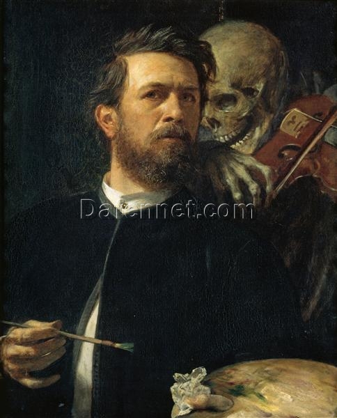 Intriguing Symbolist Self-Portrait Oil Painting INSPIRED BY Böcklin’s Self-Portrait with Death as a Fiddler