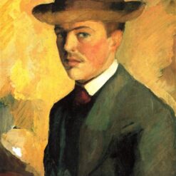 Exquisite Dafen Village Reproduction of August Macke's 'Self-Portrait with Hat' (1909) - 1909 Expressionist Self-Portrait Oil on Wood for Art Collectors