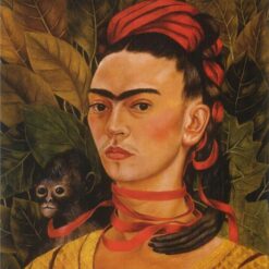 Inspired by Frida Kahlo – Self-Portrait with Monkey | Hand-Painted Oil Painting | Mexican Naïve Art Masterpiece | DaFen Village Studio