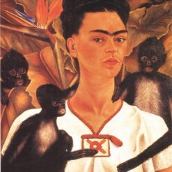 Inspired by Frida Kahlo – Self-Portrait with Monkeys | Hand-Painted Oil Painting | Naïve Art Masterpiece | DaFen Village Studio