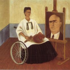 Inspired by Frida Kahlo – Self-Portrait with the Portrait of Doctor Farill | Hand-Painted Oil Painting | Mexican Naïve Art | DaFen Village Studio