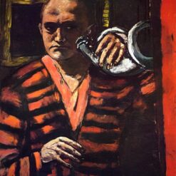 Striking Expressionist Self-Portrait Replica: Self-Portrait with Horn INSPIRED BY Max Beckmann