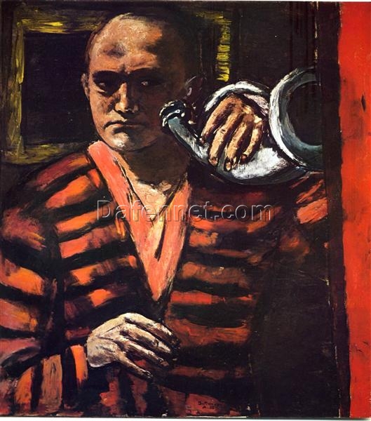 Striking Expressionist Self-Portrait Replica: Self-Portrait with Horn INSPIRED BY Max Beckmann