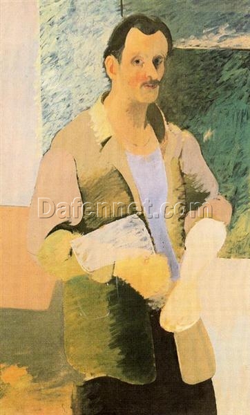 Exquisite Handmade Oil on Canvas Inspired by Arshile Gorky’s c.1937 Post-Impressionist Self-Portrait for Art Connoisseurs and Home Decor