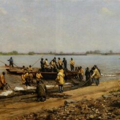 Dafen Village Inspired Reproduction of Thomas Eakins' "Shad Fishing at Gloucester on the Delaware River" (1881) - High-Quality Realist Genre Oil Painting for Sale, Great for Art Collections and Interior Designers Seeking Lively Scenes