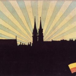 Art Nouveau (Modern) 'Silhouette of Klosterneuburg' Inspired Watercolor on Paper Painting Replica - Handcrafted by Dafen Village Artisans for Captivating Cityscape Art Displays