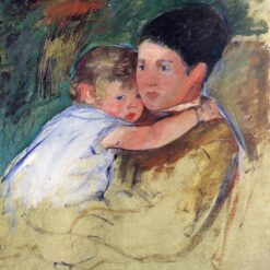 Exquisite Impressionist Sketch - 'Sketch of Anne and Her Nurse' by Mary Cassatt (c.1897), Oil on Canvas