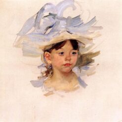 Exquisite Impressionist Sketch: 'Sketch of Ellen My Cassatt in a Big Blue Hat' by Mary Cassatt (c.1905), Oil on Canvas