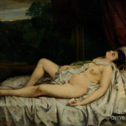 Exquisitely Hand-Painted Oil on Canvas Replica of Gustave Courbet's 'Sleeping Nude' (Femme Nue Endormie) - A Sensual Realist Nude by Dafen Village Artists for Art Connoisseurs and Enthusiasts of Figurative Art