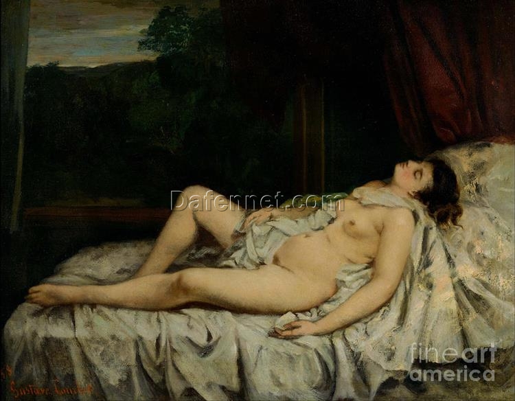 Exquisitely Hand-Painted Oil on Canvas Replica of Gustave Courbet’s ‘Sleeping Nude’ (Femme Nue Endormie) – A Sensual Realist Nude by Dafen Village Artists for Art Connoisseurs and Enthusiasts of Figurative Art