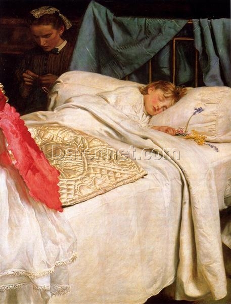 Exquisite Hand-painted Replica of John Everett Millais’ “Sleeping” – Realistic Genre Oil Painting on Canvas from Dafen Village