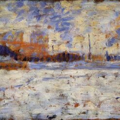 Exquisitely Hand-Painted Oil on Wood Replica of Georges Seurat's 'Snow Effect: Winter in the Suburbs' - A Mesmerizing Post-Impressionist Cityscape by Dafen Village Artists for Art Aficionados and Winter Scene Enthusiasts