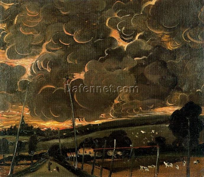 Hand – Painted Expressionist and Naïve Art (Primitivism) Landscape “Sorrowful Landscape” INSPIRED BY Andre Derain (1946), Crafted by Dafen Village Artisans