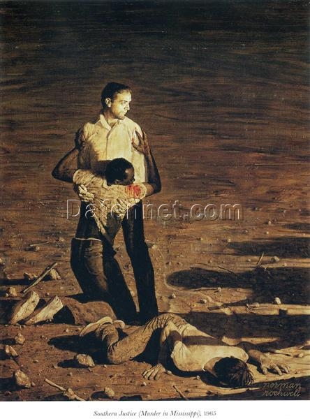 Dafen Village’s Authentic Reproduction – Inspired by Norman Rockwell’s 1965 ‘Southern Justice (Murder in Mississippi)’ Genre Painting Oil on Canvas for Interior Enhancement
