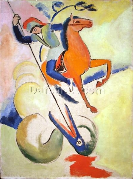 Exquisite Dafen Village Reproduction of August Macke’s ‘St. George’ (1912) – 1912 Expressionist Religious Oil on Canvas for Art Aficionados