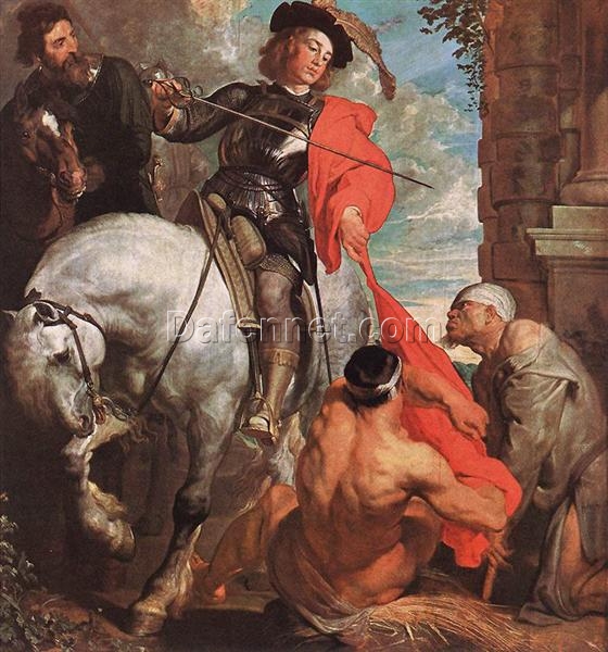 Collector’s Treasure: Dafen Village’s High-Quality “St Martin Dividing his Cloak” INSPIRED BY Van Dyck’s Baroque Religious Oil Painting on Panel
