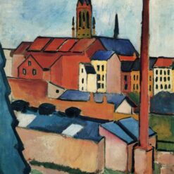 Exquisite Dafen Village Reproduction Inspired by August Macke's 'St. Mary's with Houses and Chimney (Bonn)' - 66x57.4 cm Expressionist Cityscape Oil on Canvas for Art Collectors