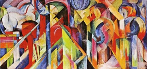 Cubist and Futurist ‘Stables’ Inspired Oil Painting Replica by Franz Marc – Hand-painted in Dafen Village for Dynamic Animal Art Lovers