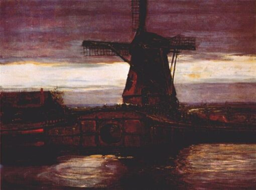Réplica de alta calidad de la obra de Piet Mondrian “Stammer Mill with Streaked Sky” inspirada en un paisaje impresionista - Ideal para entusiastas del arte en [Su región]