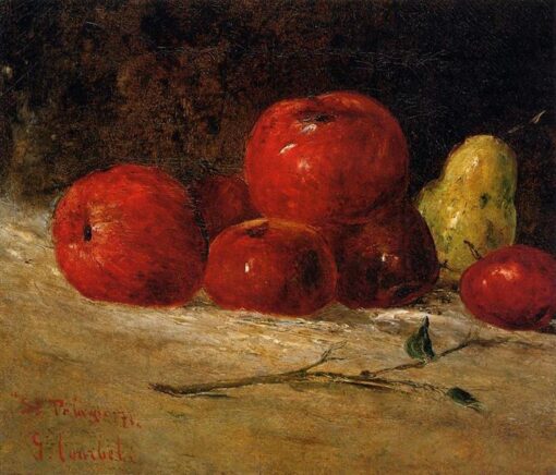 Exquisitely Hand-Painted Oil on Canvas Replica of Gustave Courbet’s ‘Still Life Apples and Pears’ (1871) by Dafen Village Artisans – A Captivating Realist Still Life for Art Lovers and Decor Enthusiasts