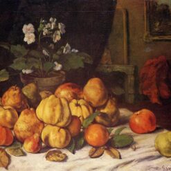 Custom-Made Oil on Canvas Painting Inspired by Gustave Courbet's 'Still Life Apples, Pears and Flowers on a Table, Saint Pelagie' (1871) - Exclusive Creations from Dafen Village Studios