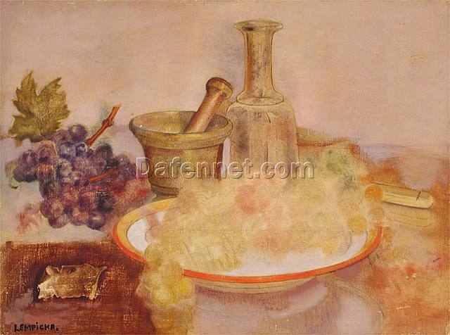 Still Life with Grapes” Inspired by Tamara de Lempicka – Elegant Art Deco Still Life Oil Painting