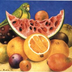 Inspired by Frida Kahlo – Still Life with Parrot | Hand-Painted Oil Painting | Mexican Naïve Art | DaFen Village Studio